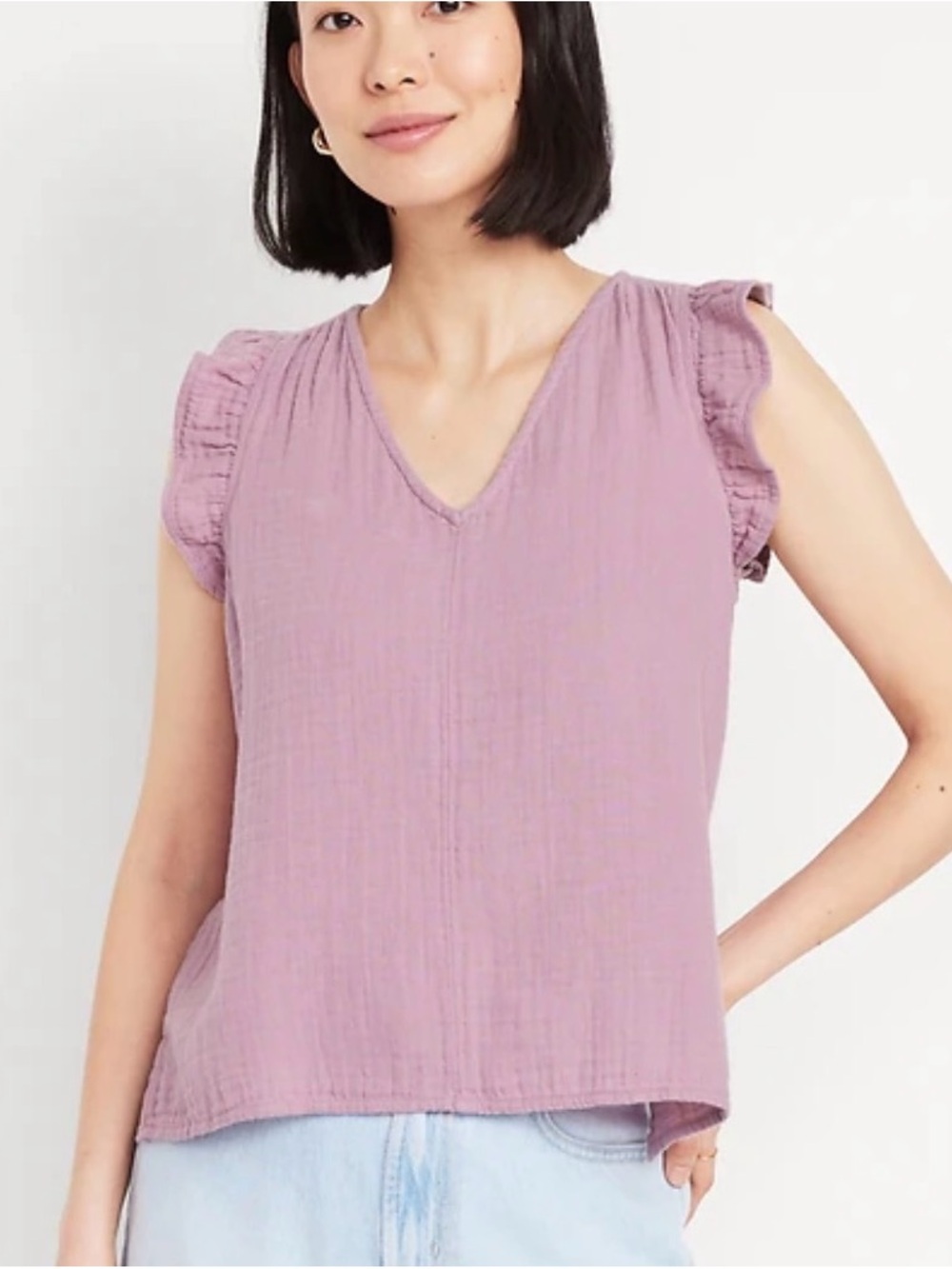 Ruffled V-Neck Gauze Camisole in Dusty Mauve